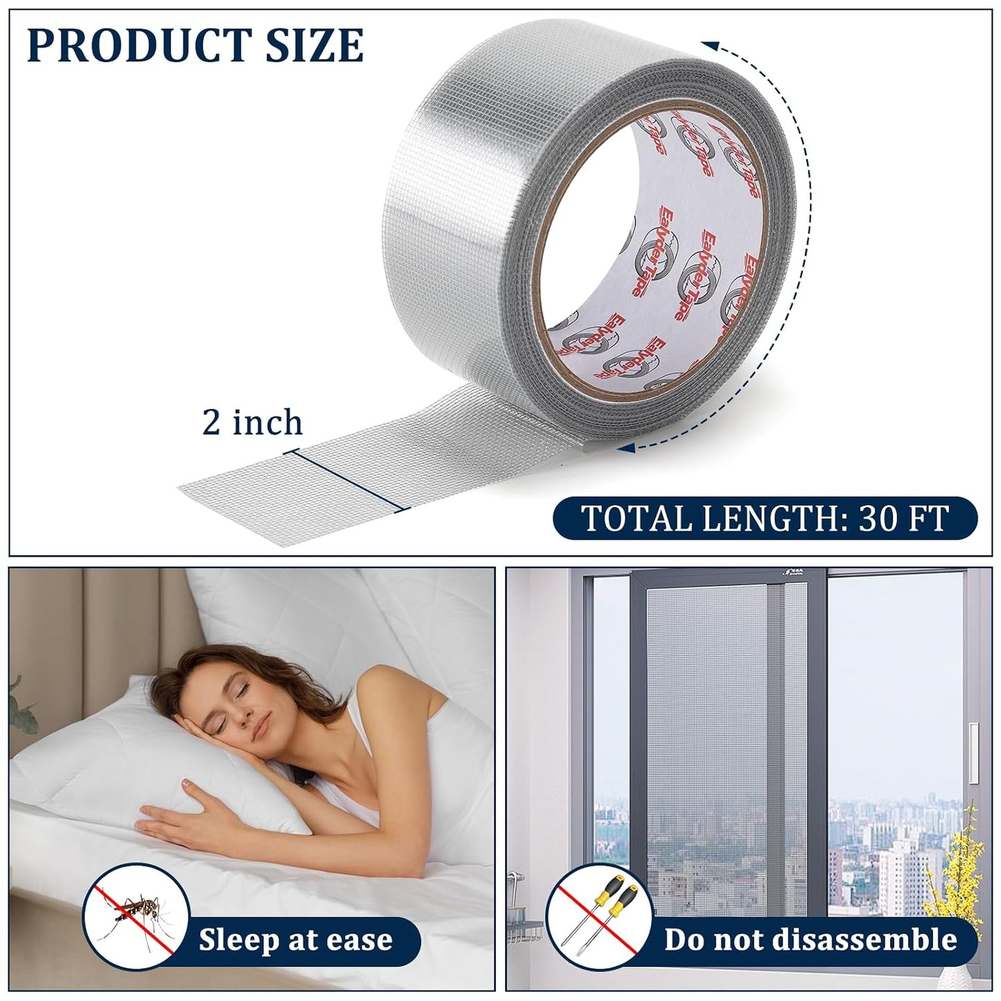 2″ X 30 FT Black Window Screen Repair Tape, Strong Adhesive Fiberglass Mesh Patch for Window & Door Screen Tears
