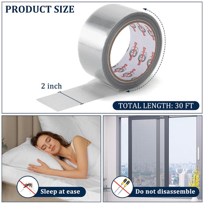 2″ X 30 FT Black Window Screen Repair Tape, Strong Adhesive Fiberglass Mesh Patch for Window & Door Screen Tears