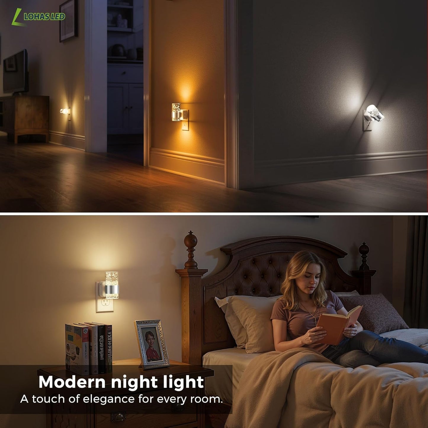 L LOHAS LED Night Light, Bubble Night Lights Plug into Wall,2 Pack 3000K/4000k/5000K Adjustable Color Temperature Night Light,Dimmable Nightlights with Dusk to Dawn Sensor for Rooms Bathroom Hallway