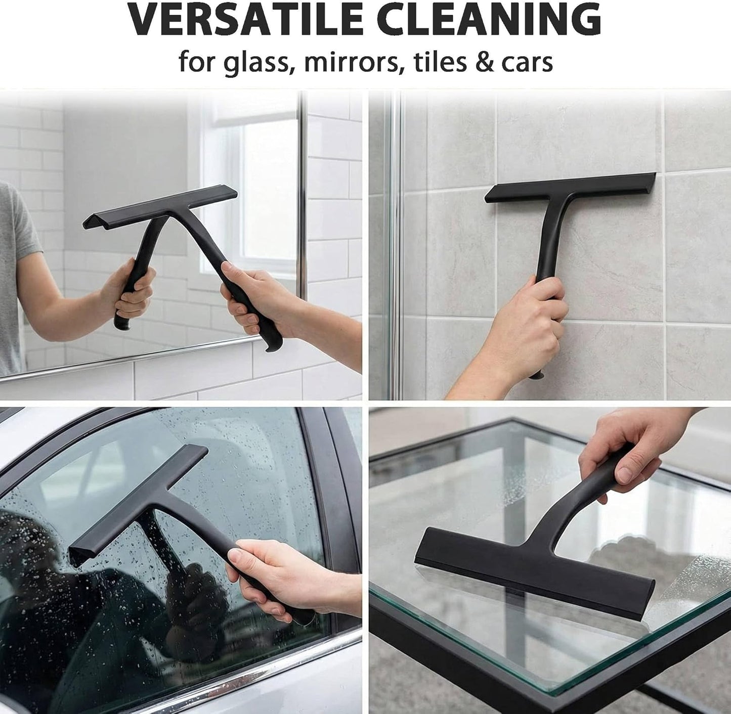 Shower Squeegee for Glass Doors, Hang Anywhere Silicone Shower Squeegee with Hook Design for Easy Hanging and Cleaning (Black)