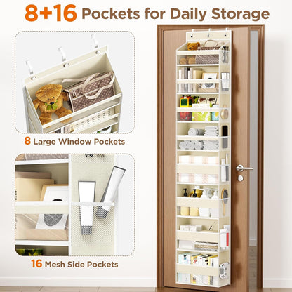 6 Tiers Over The Door Organizer, Heavy Duty Hanging Organizer Storage with Large Capacity Pockets, Behind Door Storage Hanging Shelves for Closet Wall Bathroom Bedroom Nursery Pantry, 1 Pack Grey