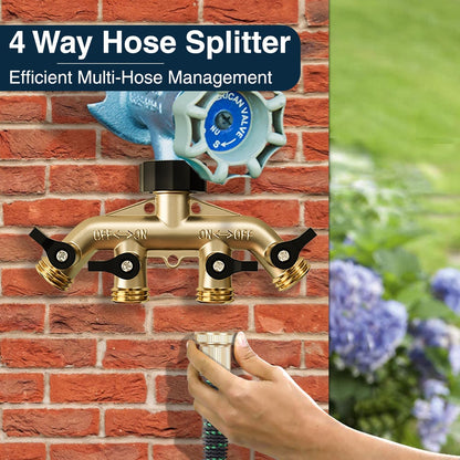 DBR Tech® Heavy Duty 2 Way Hose Splitter (Premium Brass for Superior Durability), Wye Garden Hoses Connector for Water Spigot Faucet Bib Tap, Double Shut Off Valve, Y Adapter, Rust-Resistant Finish