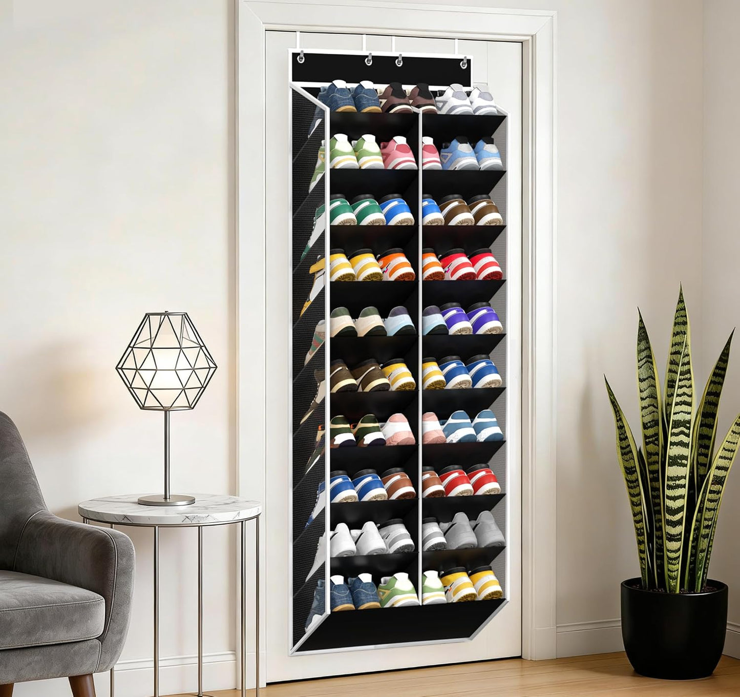 KEEPJOY Over The Door Shoe Organizer,Hanging Shoe Organizer 12 Mesh Pockets Shoe Organizer for Closet,Works Well for Men and Woman Kids Shoes Storage, 57.5×12.6inch(Beige)