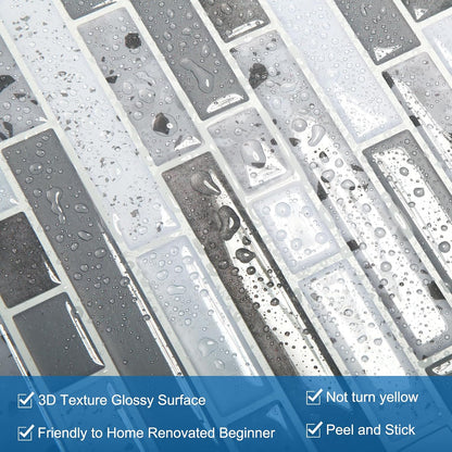 Yipscazo 10 Sheets Peel and Stick Backsplash for Kitchen Wall, 12''x12'' Waterproof Stick on Backsplash Smart Tiles for Bathroom,Removable Backsplash Wall Tiles in Gray White