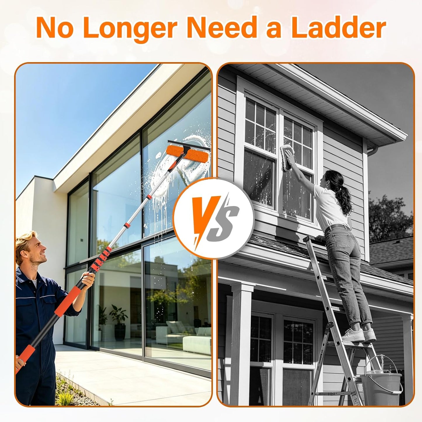 26FT High Reach Duster with Extension Pole 5-20FT, 4-in-1 Cleaning Kit with Universal Swivel Joint | High Ceiling Fan Cleaner, Cobweb Duster & Window Squeegee for Safe High-Reach Cleaning