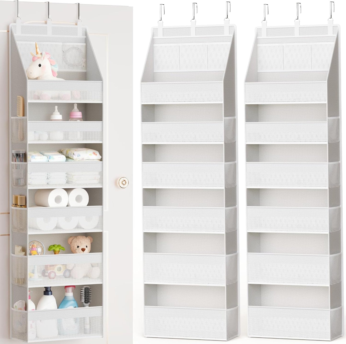 Criusia Over The Door Organizer, Heavy-Duty 6-Shelf Hanging Storage with 13 Mesh Pockets, 55lbs Capacity Behind The Door Storage for Nursery, Bathroom, Bedroom, and Dorm, Grey
