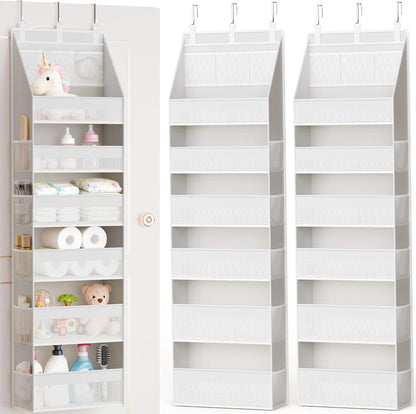 Criusia Over The Door Organizer, Heavy-Duty 6-Shelf Hanging Storage with 13 Mesh Pockets, 55lbs Capacity Behind The Door Storage for Nursery, Bathroom, Bedroom, and Dorm, Grey