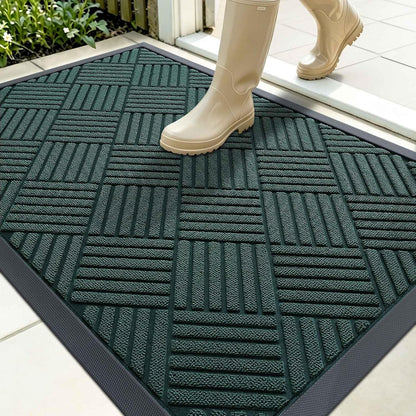 OLANLY Front Door Mat Outside Entrance 29.5x17, Absorbent, Heavy Duty Sturdy Natural Rubber Doormat Indoor Outdoor, Stain and Fade Resistant, Non-Slip Low Profile Floor Mat for Entryway, Grey Diamond