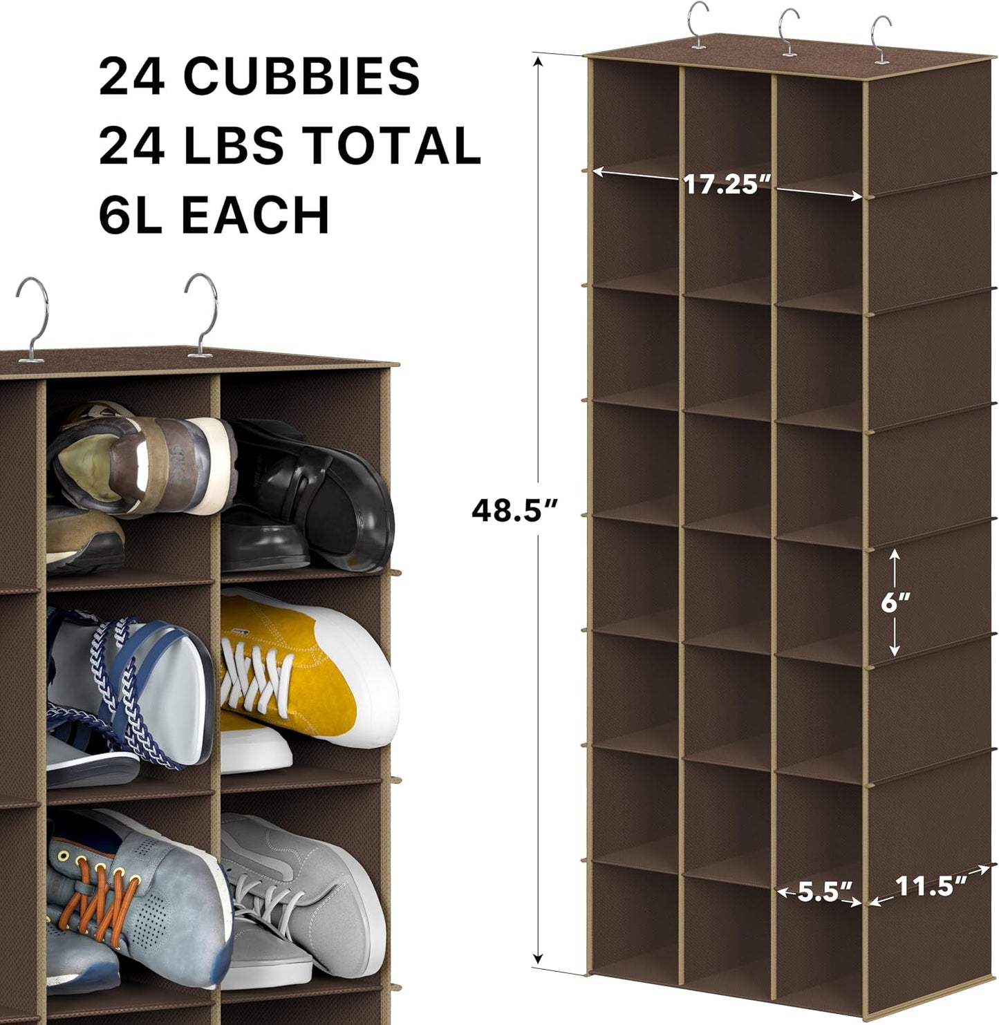Simple Houseware 24 Section Shelves Hanging Shoes Organizer Holder for Closet, Gray