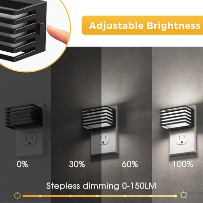 L LOHAS LED Motion Sensor Night Lights, [2 Pack] Dimmable Night Light Plug into Wall with Dusk-to-Dawn Sensor, Adjustable Brightness, 3000K Plug in Nightlight for Bedroom Bathroom Hallway (Black)
