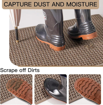 Door Mat 17"x30",Door Mat Indoor Entrance Dirt Resistant and Absorbent Non-Slip Rubber Backing Front Door Mats Washable Low-Profile Indoor Mats for Entryway, Inside Entrance Easy Clean Gray