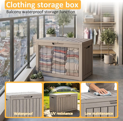Package Delivery Box, Lockable Resin Outdoor Package, Waterproof Deck Box for Porches, Patios, Indoor & Outdoor Use (70 Gallon, Grey)