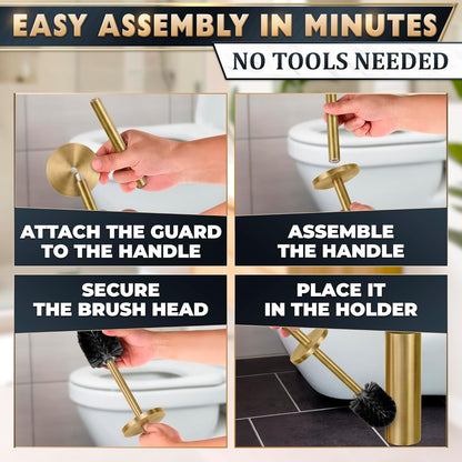 Black Toilet Brush and Holder Set - Slim Matte Design that Fits Anywhere - Stainless Steel Toilet Bowl Brush and Holder with 2 Rounded Corners, Replaceable Head, Removable Inner Bowl & Splash Guard