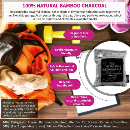 Nature Fresh Premium Bamboo Charcoal Air Purifying Bag - Scent Free Odor Eliminator for Home and Car- Kid and Pet Friendly Air Fresheners and Odor Absorber - Activated Charcoal 1x 500g