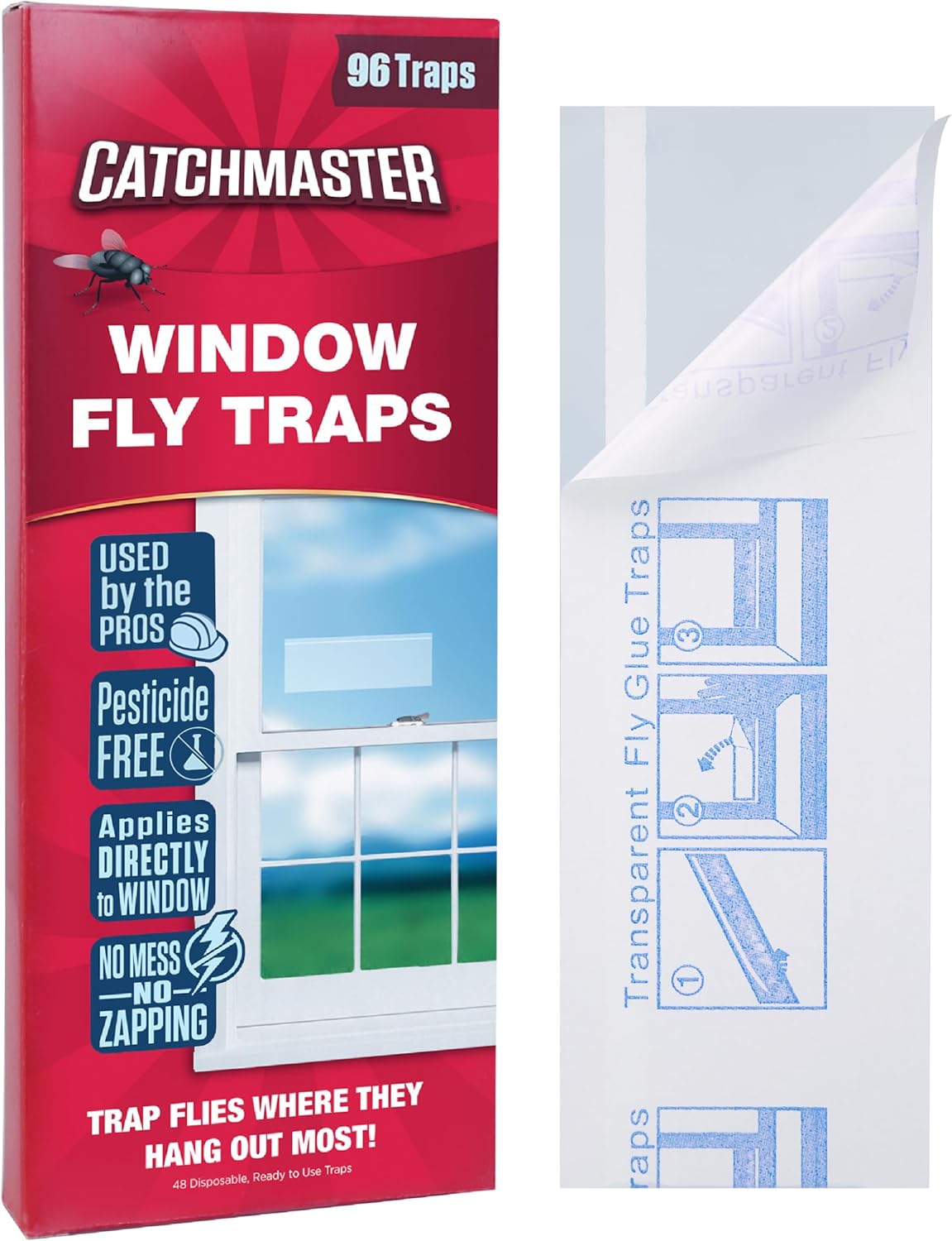 Catchmaster Window Fly Traps 12-Pack, Designed to Disguise House & Fruit Fly, Gnats, Adhesive Strips for Indoor, Disposable Bug Catcher, Insect Sticky Glue Traps, Pest Control for Home & Kitchen