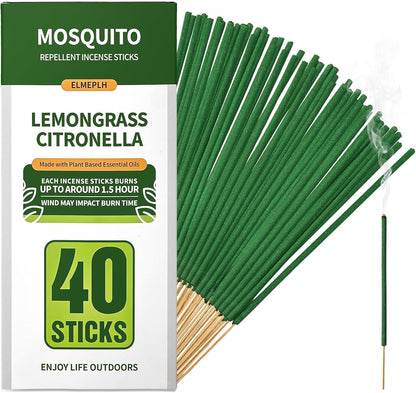 Mosquito Repellent Incense Sticks 40 Pieces per Box - Citronella Incense Sticks or Outdoor Patio/Citronella Oil/Lemongrass and Rosemary Oil/Made with Natural Based Essential