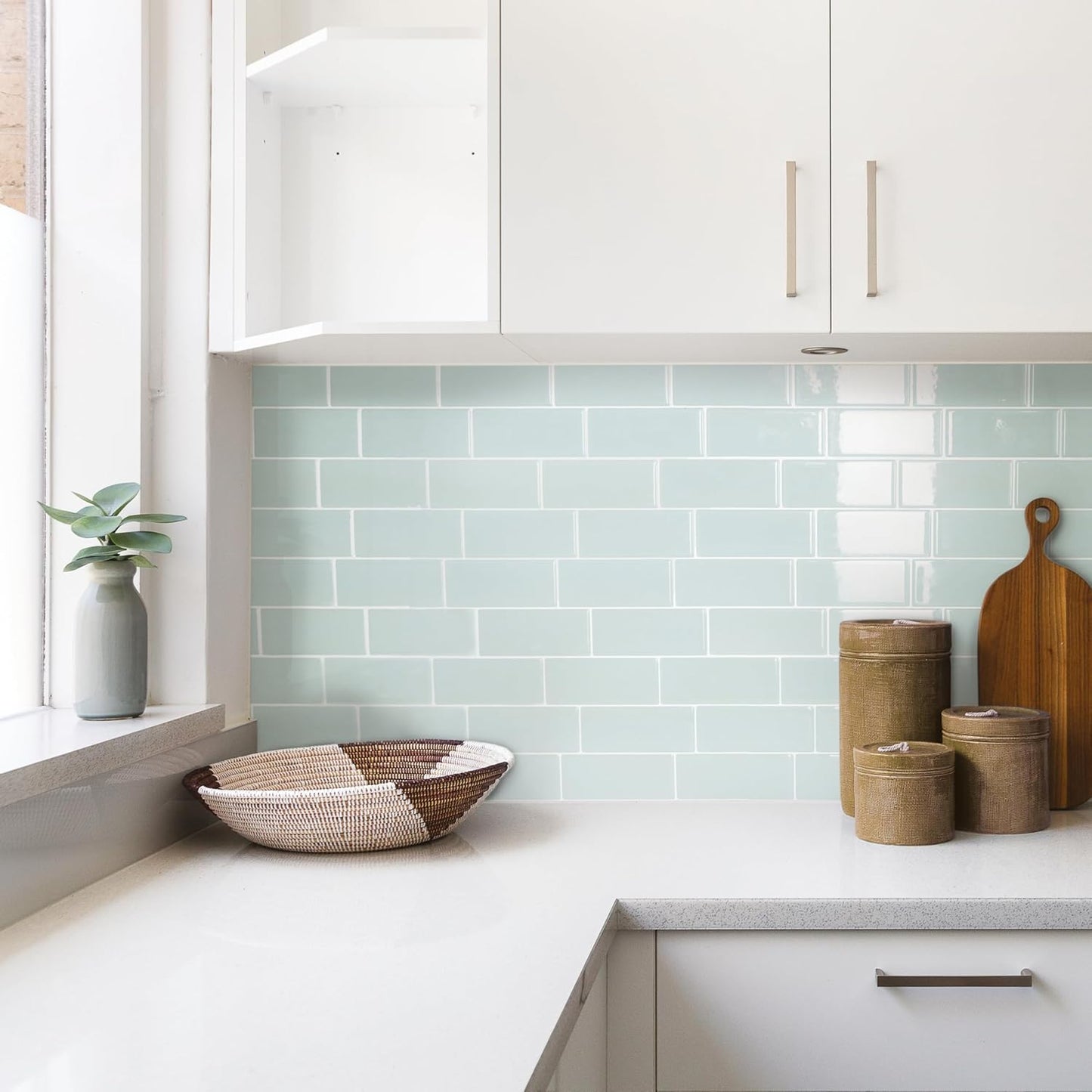 Smart Tiles Peel and Stick backsplash, Subway Teal Green, 11.55"x8.38" | Pack of 5 (2.8 sq ft), Glossy, Heat/Moisture Resistant, Low VOC, Kitchen/Bathroom, Renter Friendly, Made in Canada