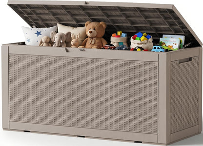 Outdoor Storage Box,38 Gallon Resin Deck Box,Waterproof & UV Resistant Lockable Package Delivery Bin,Toy Cabinet for Indoor & Outdoor