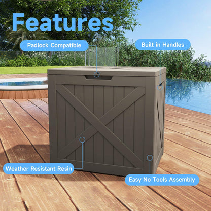 EasyUp 50 Gallon Outdoor Storage Box Waterproof Lockable Deck Boxes | UV Resistant Resin, for Garden Tools Cushions Patio Equipment, 300 lbs Capacity, Portable Design, Easy 16-Min Assembly
