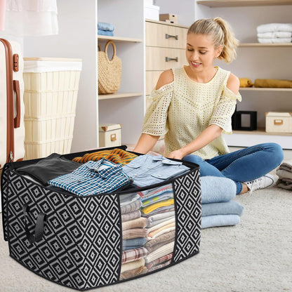 StorageTastic Direct 100L, 3 Pack, Storage Containers, Large Clothes Storage Bins Foldable Organization and Storage Bags with Reinforced Handle, Clear Window for Bedding, Blankets, Clothing, Grey
