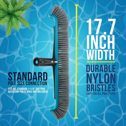 U.S. Pool Supply 13" Pool Brush with Rubber Bristles and Squeegee Edge - Safe for Vinyl Liners, Ideal for Above-Ground Pools, Aluminum Pole Handle - Scrub Leaves Debris from Walls, Floors, Corners