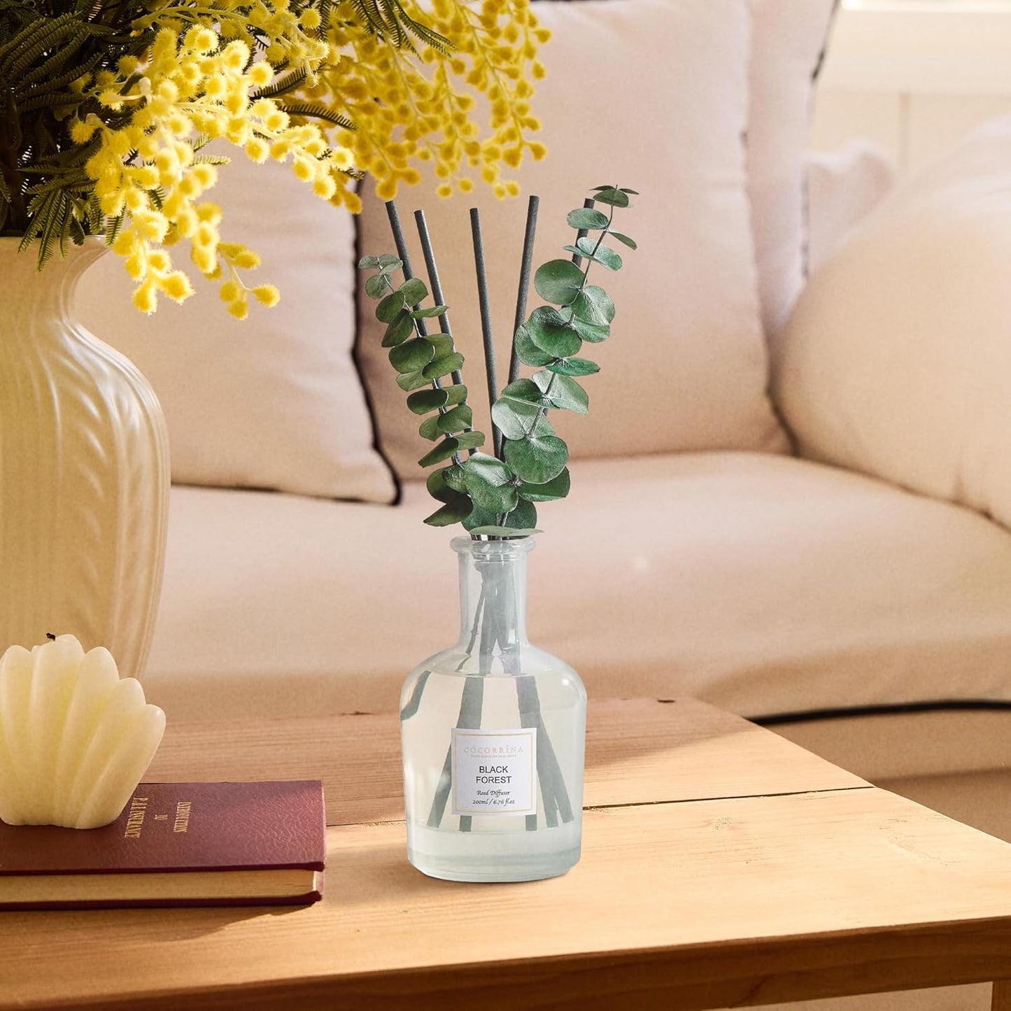 COCORRÍNA Wild Mint & Eucalyptus Reed Diffuser – 6.76 oz Essential Oil with 8 Reeds & Real Eucalyptus Sticks, Home Fragrance for Bedroom or Bathroom Décor