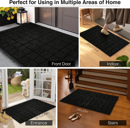 Front Door Mat Outside Entrance, Outdoor Indoor Door Mats for Entryway, Entrance, Entry, Patio, Waterproof Non Slip Doormat, Low-Profile, 20" × 31.5“, Black