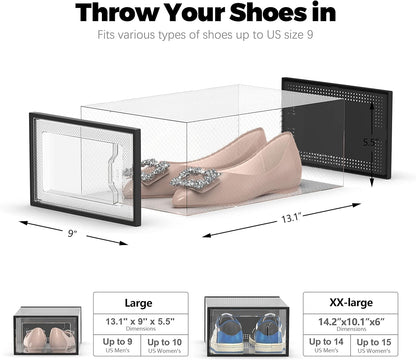 SEE SPRING 12 Pack Shoe Storage Box, Clear Plastic Stackable Shoe Organizer for Closet, Space Saving Foldable Shoe Rack Sneaker Container Bin Holder