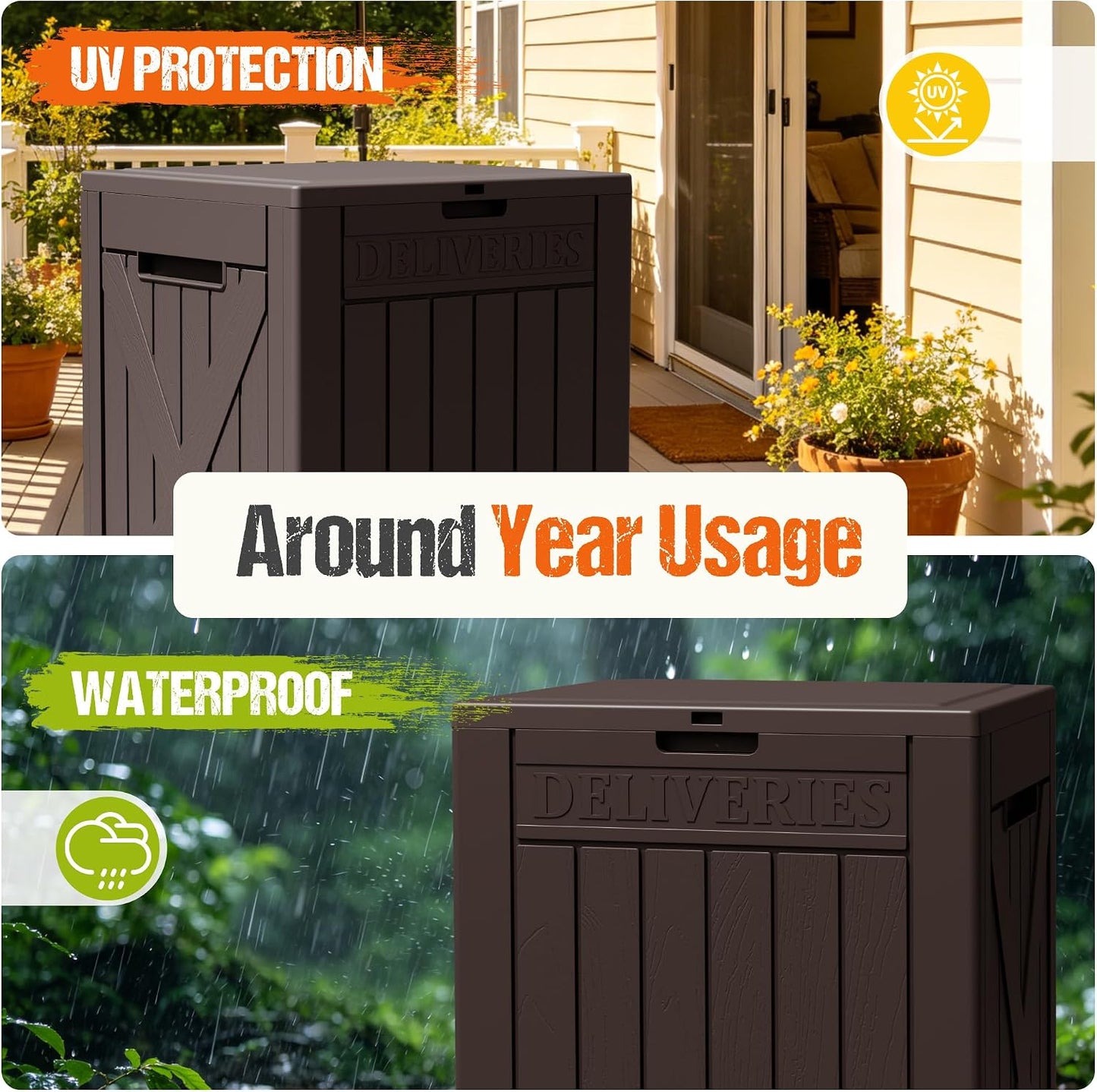 Flamaker Resin Deck Box 120 Gallon Waterproof Large Outdoor Indoor Storage Box Imitation Wood Resin for Patio Furniture Garden Tools and Pool (Black)