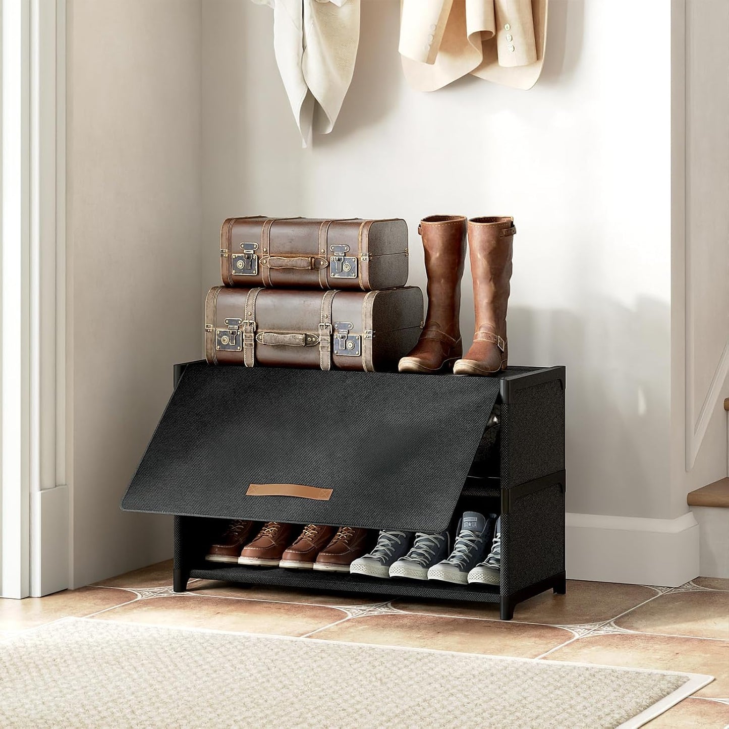Shoe Rack, 5 Tier Shoe Storage Cabinet with Door 20 Pair Plastic Shoe Shelves Organizer for Closet, Entryway, Hallway, Bedroom, Black