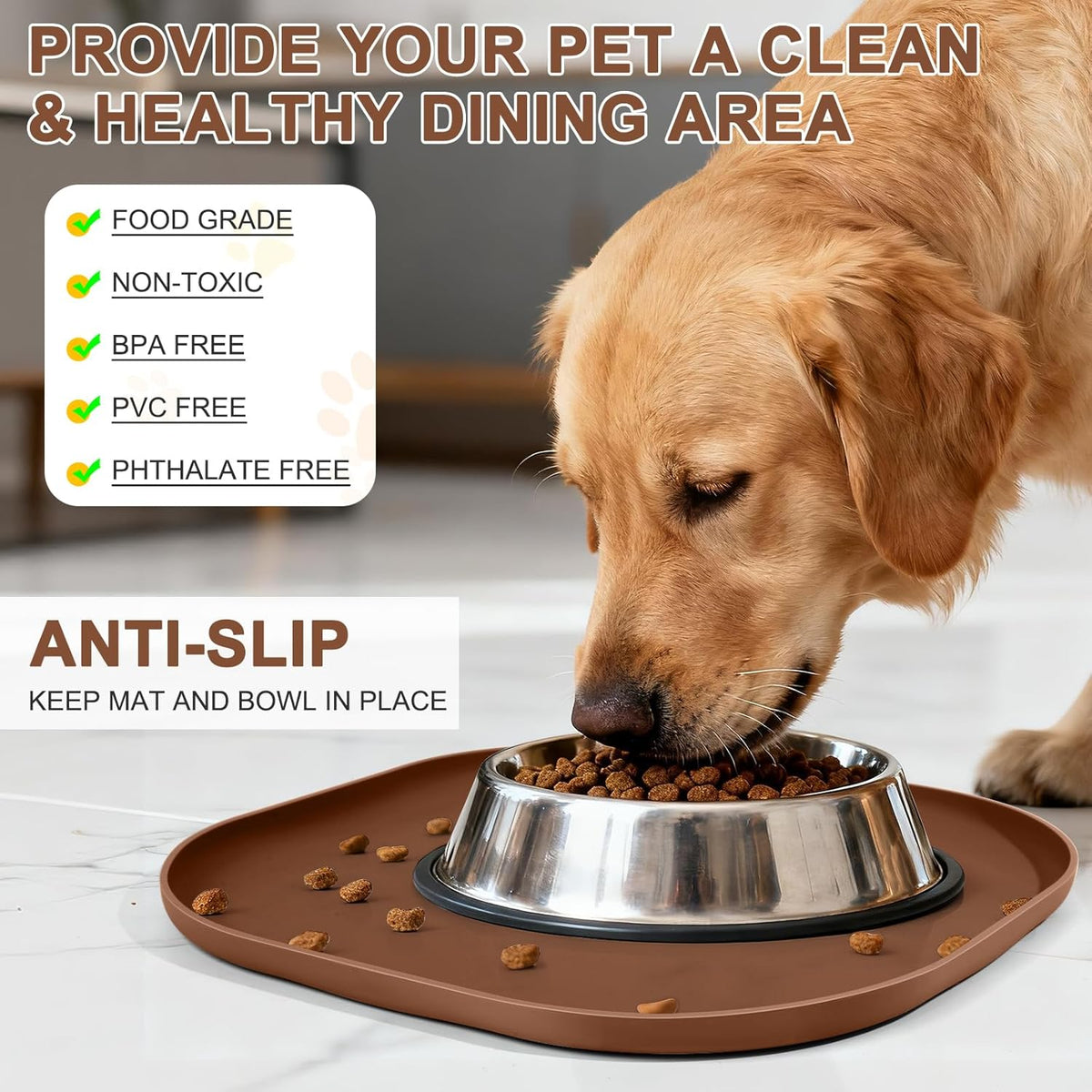 SMILOOL Silicone Pet Food Mat with Raised Edge for Food and Water Bowl, Dog Feeding Mats, Cat Food Trays for Floor Waterproof, Rubber Tray for Dogs and Cats, 19 x 12 x 0.7 Black
