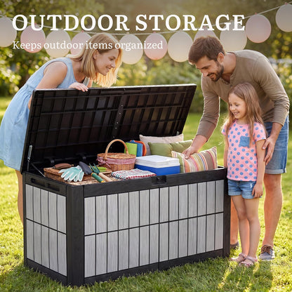 YITAHOME 134 Gallon Large Deck Box | Waterproof Resin Outdoor Storage Box with Lock, Doubles as 2-Person Bench Seating for Patio Furniture Cushions,Garden Tools &