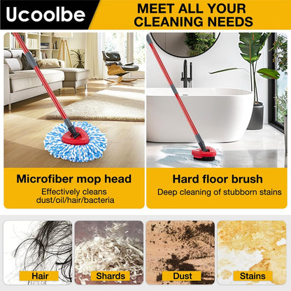 Spin Mop Replacement Head for O Cedar 2 Tank RinseClean, 4 Microfiber mop Refill, 1 Scrub Brush, 1 Mop Stick, 1 Mops Base, Deep Cleaning, 30" to 58" Mop Handle Replacement