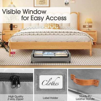 Yecaye Under Bed Storage with Wheels, 2 Pack Under Bed Storage Containers, 60L Underbed Shoe Storage with Clear Window & Label, Rolling Under Bed Metal Drawer for Clothes, Shoes, Books, Blankets