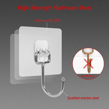Large Adhesive Hooks, 20 Black Heavy-Duty 40 lb Adhesive Wall Hooks, Waterproof, Rustproof, Ideal for Hanging, Suitable for Bathroom, Kitchen, Home, Ceiling and Window