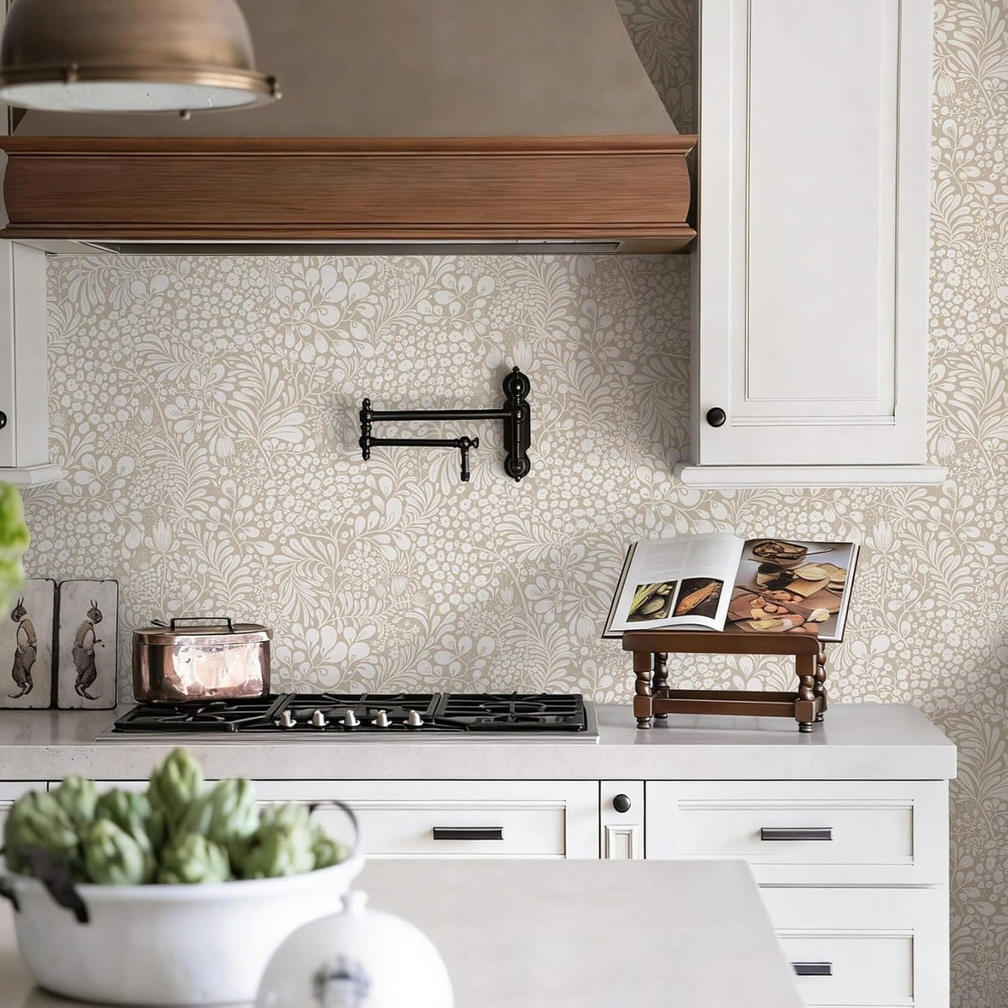 Heroad Peel and Stick Wallpaper Boho Beige Contact Paper Floral Wall Paper Removable Self Adhesive Wallpaper for Cabinet Bedroom Living Room Entryway Walls Bathroom Waterproof Vinyl Roll 17.3''x78.7''