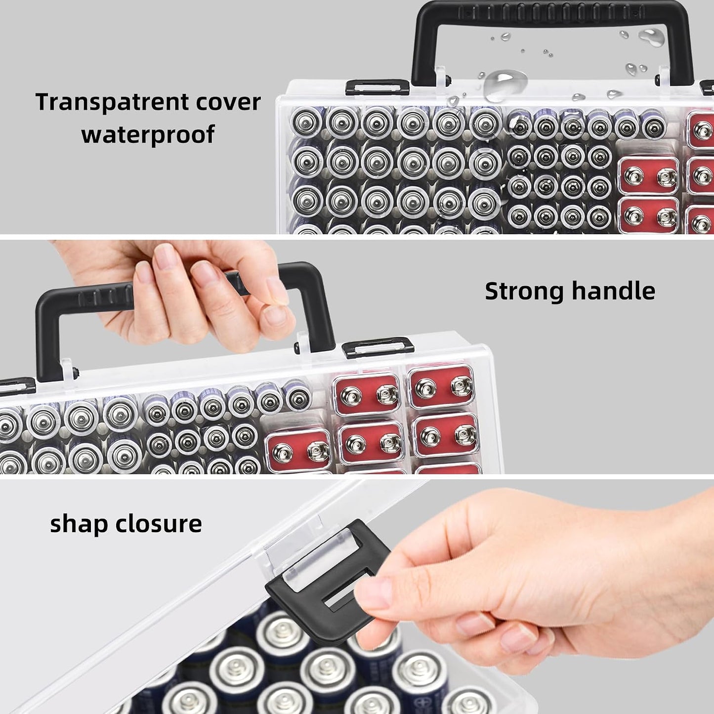 RISOU Battery Organizer Storage Case,Stores More Than 95 Batteries - Battery Storage Box for AA AAA 9V C D Lithium 3vLR44 CR2016 CR1632 CR2032 CR2025 (CASE ONLY) (Transparent)
