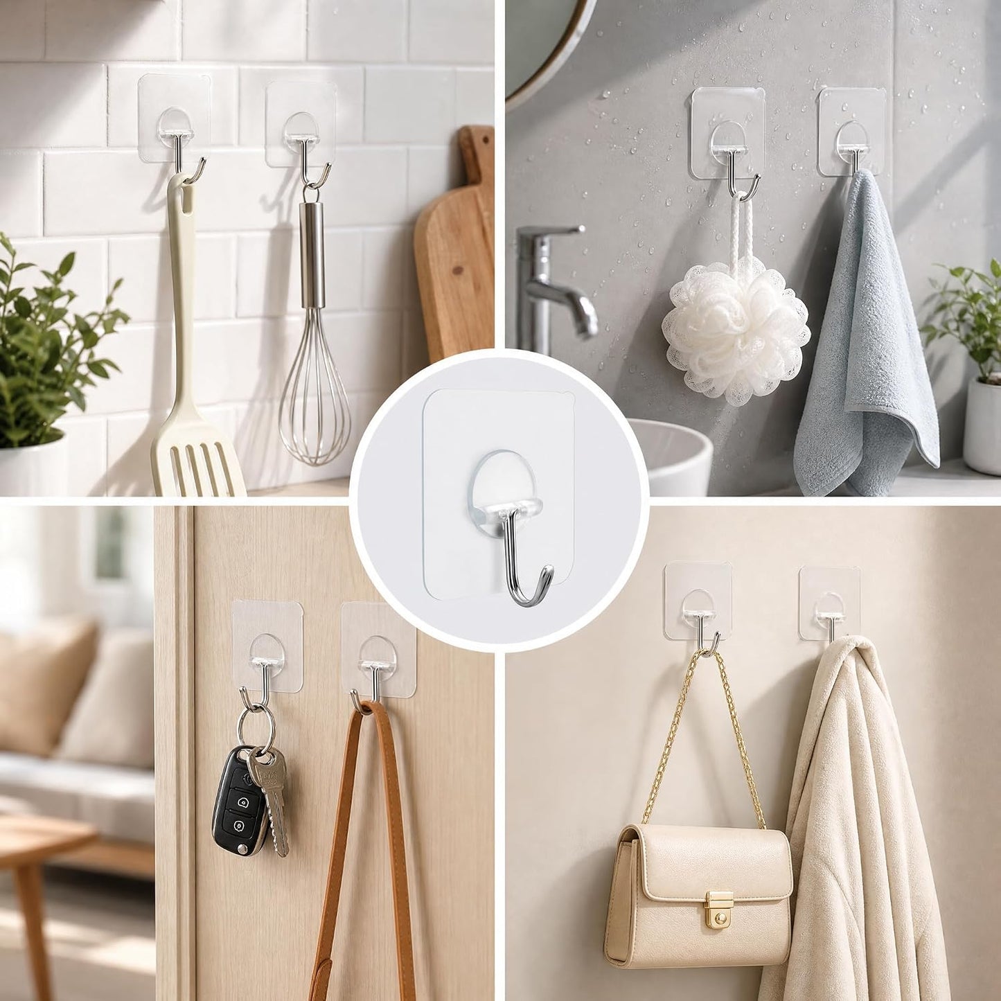 FOTYRIG Adhesive Hooks Heavy Duty, 15lb(Max) 180 Degree Rotating Wall Sticky Hooks for Hanging Wall Hangers Without Nails Seamless Stick on Bathroom Kitchen Office Outdoors-10 Packs