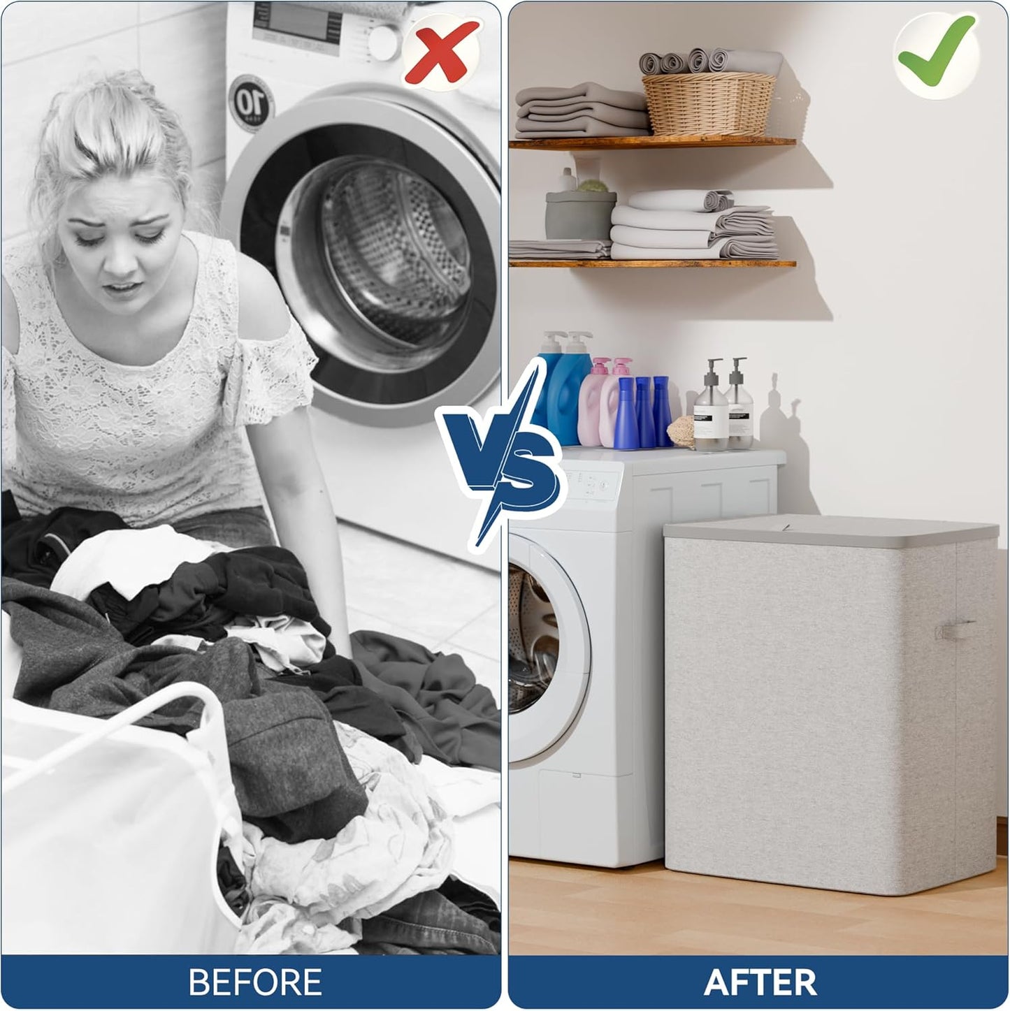 Whitmor Laundry Sorter, 92L Laundry Hamper with Shelf & 2 Removable Bags, 2 x 12.1 Gallons (46L), 28.8 x 13 x 28.4 Inches, Dirty Clothes Hamper Organizer for Laundry Room, Bathroom, Dorm, Black