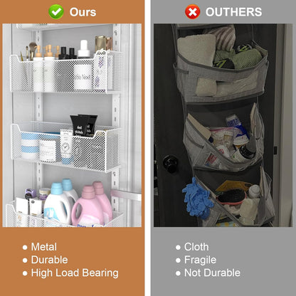 VyGrow Over The Door Organizer, Metal Door Organizer Hanging with 5 Adjustable Baskets and Coat Hook, Behind The Door Storage for Bedroom Closet Bathroom Pantry Cabinet Kitchen, Black