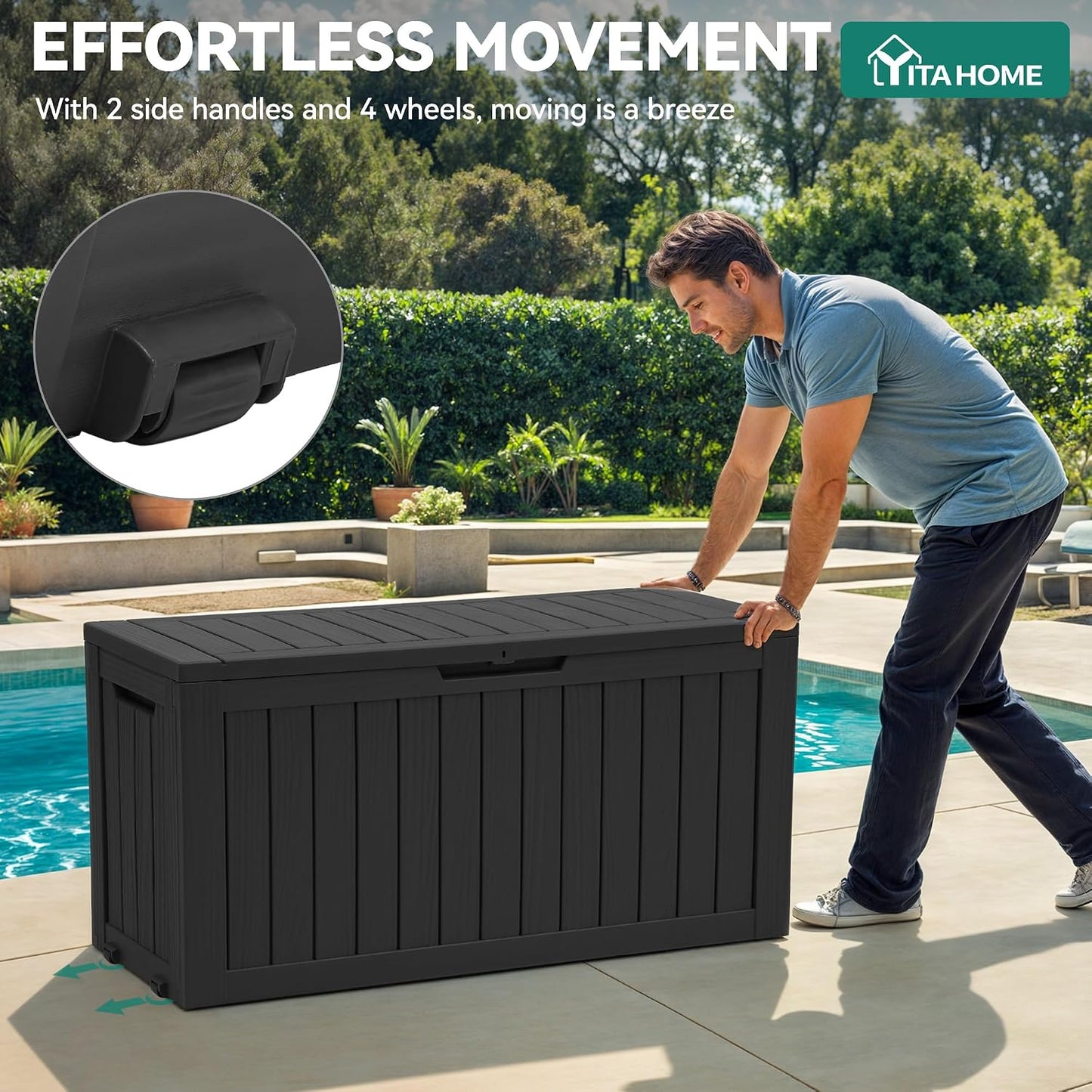 YITAHOME 31 Gallon Outdoor Storage Deck Box | Waterproof Resin Package Delivery and Storage Box with Lockable Lid for Patio Furniture Cushions, Pool Accessories, Garden