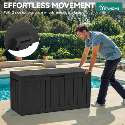 YITAHOME 31 Gallon Outdoor Storage Deck Box | Waterproof Resin Package Delivery and Storage Box with Lockable Lid for Patio Furniture Cushions, Pool Accessories, Garden