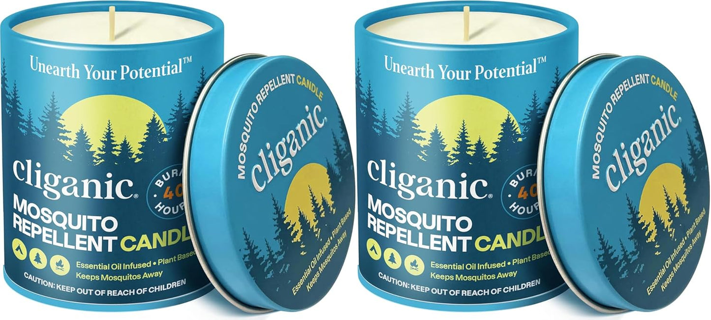 Cliganic Mosquito Repellent Candle (9oz) | Citronella, DEET Free, Essential Oil Infused for Outdoor, Camping | Burns 40 Hours