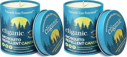 Cliganic Mosquito Repellent Candle (9oz) | Citronella, DEET Free, Essential Oil Infused for Outdoor, Camping | Burns 40 Hours