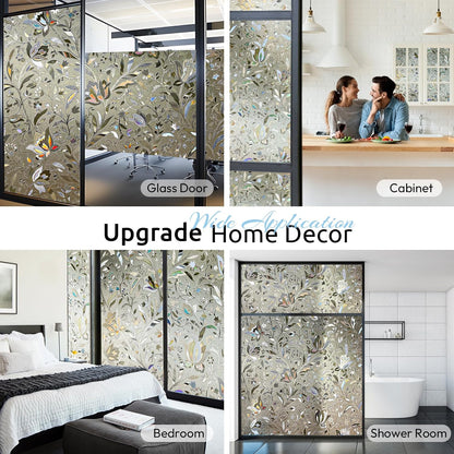 rabbitgoo Window Privacy Film, Decorative Stained Glass Window Film, Sun Blocking Glass Clings, Renter-Friendly Static Cling Frosted Sticker Covering for Home Door, Rainbow Tulip 17.5" X 78.7"