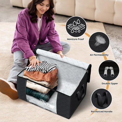 Fab totes 6 Pack Storage Bags for Clothes and Blanket, Foldable Closet Organizers and Storage with Zippers, Clear Window and Handles, Fabric Storage Bins for Sweater, Comforter, Bedding,Linen Sheets