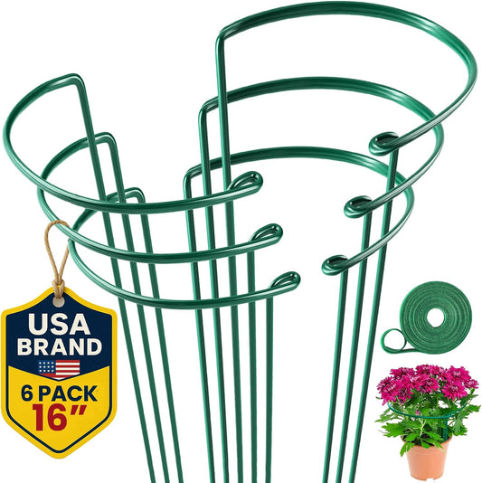 K-Brands 12 Pack Plant Support Stakes – Heavy-Duty Half Round Peony Support Ring and Cage for Indoor and Outdoor Plants – Peony, Tomato, Hydrangea, Rose 10" Wide x 16" High