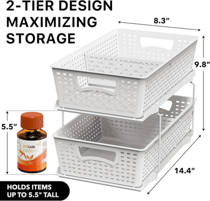 Simple Houseware 2 Tier Bathroom Organizer Tray Pull-Out Sliding Drawer/Under-Sink Storage, Clear
