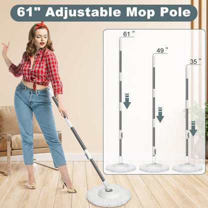 Spin Mop and Bucket System, Mop and Bucket with Wringer Set,Mops for Floor Cleaning,Household Supplies Tools with 6 Replacement Refills,61" Extended Handle for Household Hardwood Floor - Green