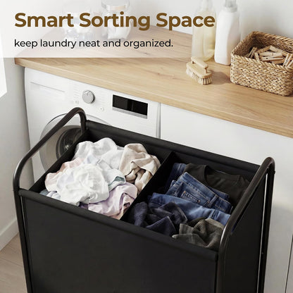 GRANNY SAYS 2 Section 130L Laundry Sorter, Large Laundry Hamper Basket with Wheels and Handles, Durable and Sturdy Rolling Cart for Laundry Room, Hotel, Bedroom, Beige